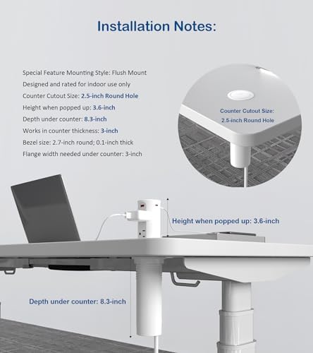 Jgstkcity Pop Up Outlet for Countertop,2.5in Hole,ETL Listed,White - Image 4