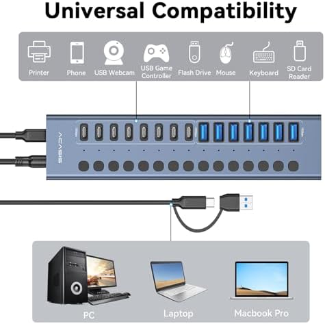 ACASIS 16 Ports Powered USB 3.2 Hub (8 USB-A 3.2 +8 USB-C 3.2), 10Gbps - Image 5
