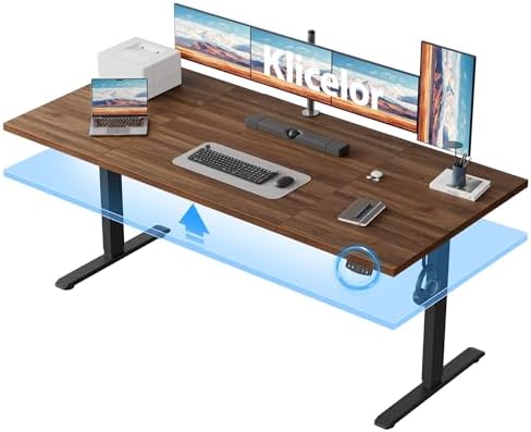 Klicelor 71 Inch Large Electric Standing Desk, Height Adjustable Office Desk, Sit Stand Up Computer Gaming Desk with Memory Preset, Three-Piece Desktop, Dark Walnut by Klicelor