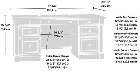 Sauder Palladia Office Desk with Drawers, Executive Desk with File Cabinet Storage, Cable Management, Keyboard Tray, in Split Oak Finish - Image 3