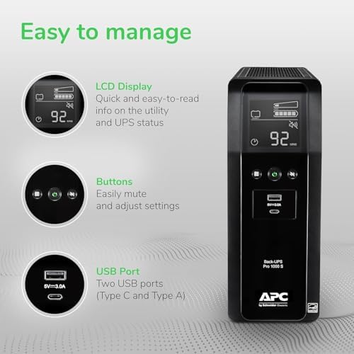 APC UPS 1000VA/600W Pure Sine Wave UPS for Computer, Electronics, BR1000MS - Image 3