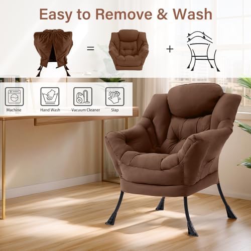 Furlide Lazy Chair with Ottoman, Soft Comfy Chair for Bedroom, Dark Brown - Image 6