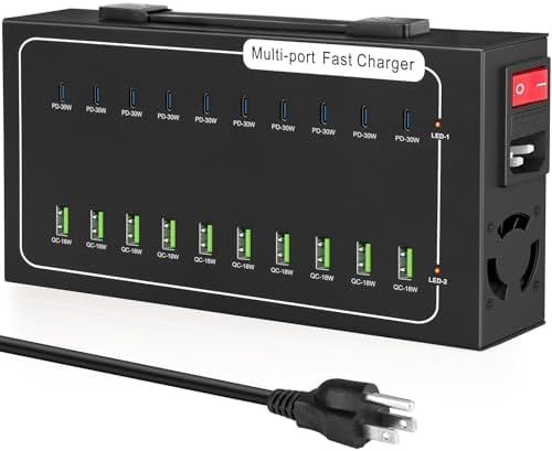 480W Fast USB Charging Station, Vantacent89 20 Port (10 PD+10 QC) USB C Charging Station for Multiple Devices, Charger Block with Intelligent Protection for iPhone, Android Cell Phone, iPad, Tablet by Vantacent89