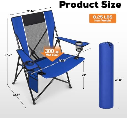 Romswi Oversized Portable Folding Camping Chair for Adults, Heavy Duty Outdoor Sports Chair with Dual Cup Holders, Side Pocket and Carry Bag, for Lawn, Beach, Fishing, Picnic and Tailgating,Blue - Image 3