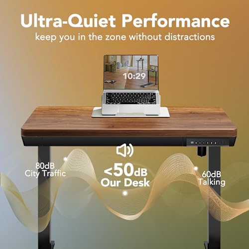 HUANUO Electric Standing Desk with Drawers, 35 X 20 Inch Electric Adjustable Height Desk, Quick Install One-Piece Tabletop with USB Charging Ports, Sit to Stand Up Desk for Home Office, Black Walnut - Image 6