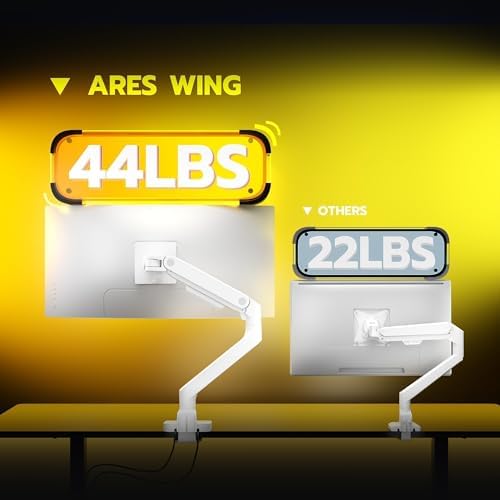 ARES WING Ultrawide Monitor Arm with USB for 17 to 49 Inch Screen, White - Image 3
