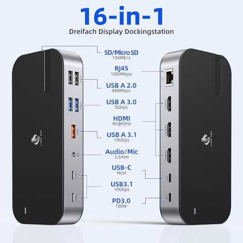 LIONWEI Laptop Docking Station,16 in 1 USB C Docking Station Triple Monitor - Image 2