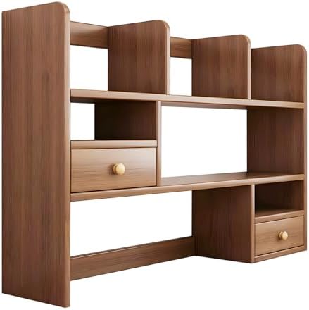 Desk Hutch, Wood Desktop Shelf Organizer with Cubby & Drawer for College Dorm Room, Office Desk Top Bookshelf for Storage by YKLYTBD