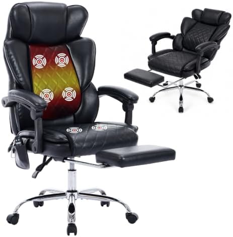 Executive Office Chair, 22.05" Wide Leather Ergonomic Office Chair with Lumbar Support, Footrest and 6-Point Vibration Massage, Reclines 94°-125° for Home Office Room, Black by Unknown