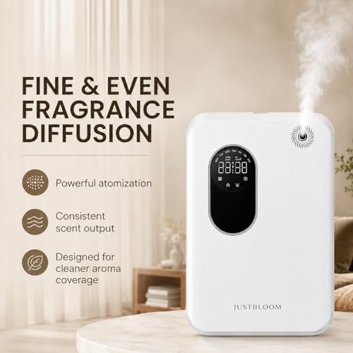 JUSTBLOOM Wall-Mounted Waterless Scent Diffuser, Smart Aroma Diffuser with LED Display, Touch Control, Timer Settings, Quiet Operation for Home, Office & Commercial Spaces, White - Image 5