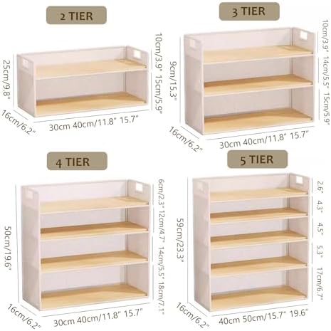 Mesh Metal Dorm Desk Hutch with Handle,Desktop Bookshelf Organizer,Office File Paper Tray Organizer for Home Office,School Supplies(15.7" W x 6.3" D x 19.6" H, Black Wood 4 Tier) - Image 2