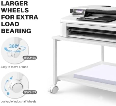 2-Tier Under Desk Printer Stand, 19.5" x 19.5" Large Rolling Printer Cart - Image 6