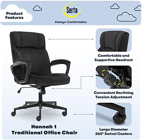 Serta Executive Office Chair Lumbar Support, Padded Arms Microfiber Chair - Image 4