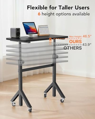 ErGear Small Standing Desk Adjustable Height, 6 Height Settings Up to 46.5″, Walking Pad Desk with Triangular Leg Design, Smooth Mobility with Lockable Wheels, Standing Desk for Walking Pad, Black - Image 4