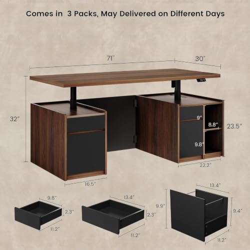 ModernMate 71" Executive Electric Standing Desk with 3 Drawers & Storage - Image 2