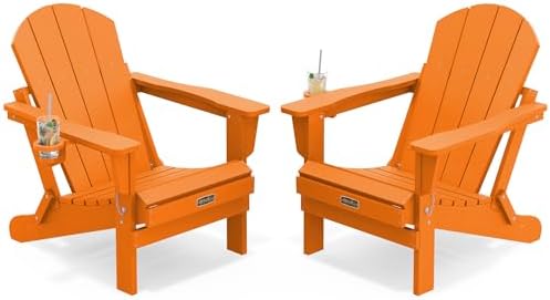 SERWALL Folding Adirondack Chairs with Cup Holder Set of 2, Fire Pit-Orange by SERWALL
