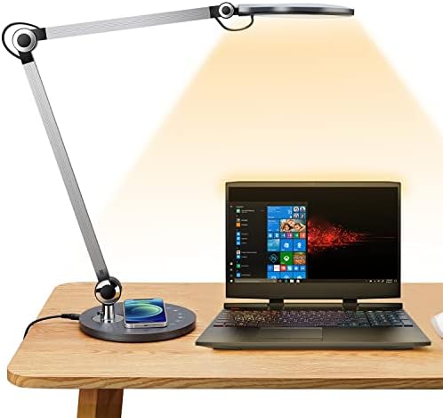 Desk Lamp,Led Architect Desk Lamp,Desk Lamps for Home Office,Table lamp with Wireless Charger & Adjustable Swing Arm,Touch Control, 3 Lighting Mode,5 Brightness,Eye-Caring Office Lamp by Buanick