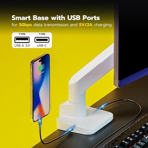 ARES WING Ultrawide Monitor Arm with USB for 17 to 49 Inch Screen, White - Image 5
