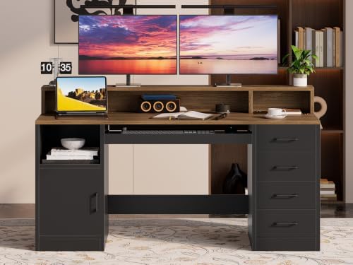 RALGEND 55" Office Desk with Drawers, Farmhouse Executive Desk with Drawers - Image 5