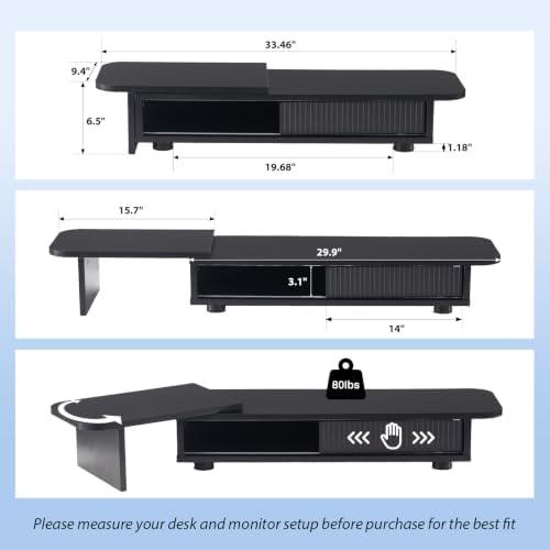 Artswish Dual Monitor Stand with Power Outlet, Black Desk Monitor Riser - Image 2