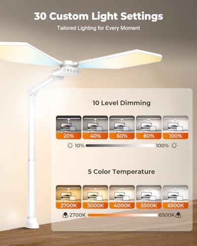 36W LED Desk Lamp with Clamp, Dual-Head Architect Lamp with Remote, White - Image 4