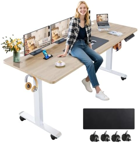 farexon 63x24 Inch Electric Standing Desk with Mouse Pad, Oak Gray by farexon