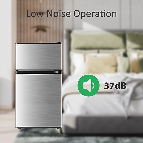 Saeoola Mini Fridge with Freezer, 3.2 Cu.Ft, 2 Doors Compact Mini Refrigerator with Separate Freezer for Dorm, Bedroom, Office, Apartment with 7-Level Temperature Control, Removable Shelves (Sliver) - Image 6