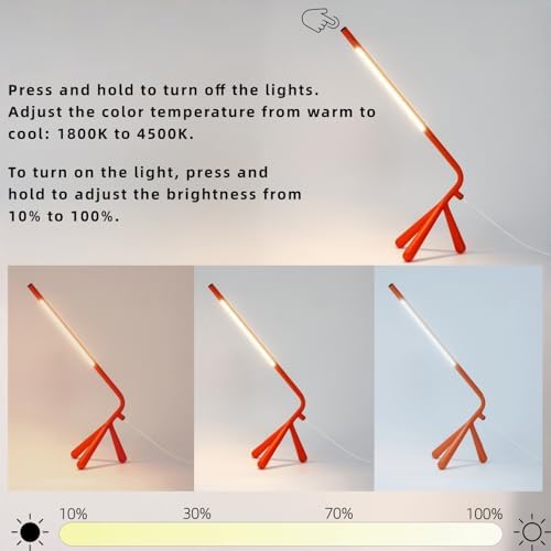 LED Creative Desk Lamp with USB Tybe-c Stepless Dimmable Eye Caring Desk Light for Home Office Bedroom Bedside College Dorm, Reading Lamp,Decorative Gift Table Lamp Red Orange - Image 2