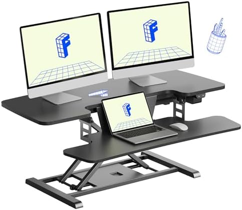FLEXISPOT 40" Electric Standing Desk Converter, Height Adjustable Riser, Sit to Stand Monitor and Laptop Workstation with Wide Keyboard Tray, Black by Unknown