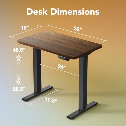 HUANUO 32x19 Inch Small Electric Standing Desk, Adjustable, Black Walnut - Image 2