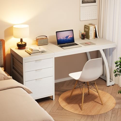 Tribesigns Computer Desk with 3 Drawers, 59-Inch PC Desk with Reversible Drawers, Industrial Study Writing Table Workstation with File Storage for Home Office, White - Image 5