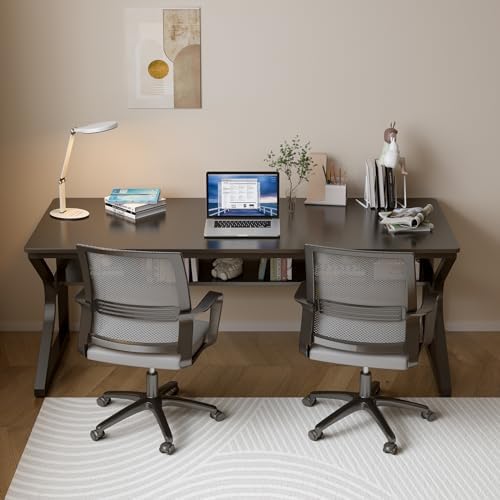 OSCHF 63-Inch Extra Long Desk with Storage Shelf, Black - Image 6