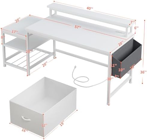 EnHomee 56.5" Office Desk with Drawers & Printer Space for Home Work,White - Image 2