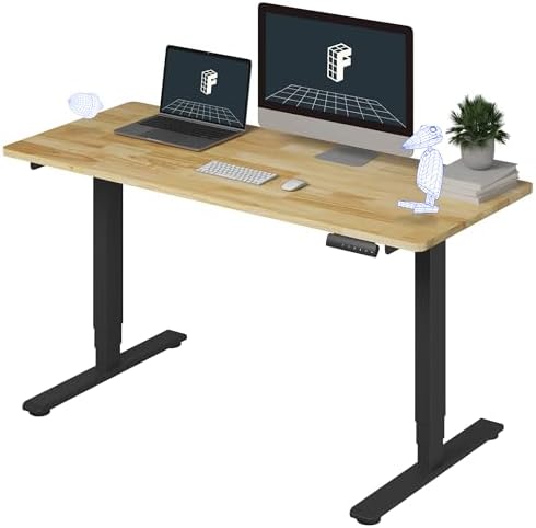 FlexiSpot E6 Solid Wood 3-Stage Dual Motor 55 x 24 Electric Standing Desk, Holds 220 lbs, Adjustable Height w/ Memory Presets, Butcher Block Rubberwood Desktop & Black Frame, Ships in 2 Boxes by Unknown