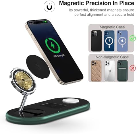 3 in 1 Charging Station for Apple Devices, Faster Mag-Safe Charger Stand, Magnetic Wireless Charger Station for iPhone 17 16 15 14 13 12 Pro Max Plus, Apple Watch iwacth & AirPods, (Alpine Green) - Image 3