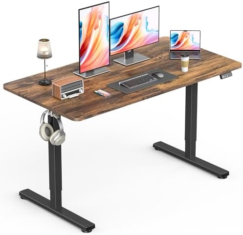 Electric Standing Desk, Gaming Desk, 48 x 24 Inch, Rustic Brown by Zontera