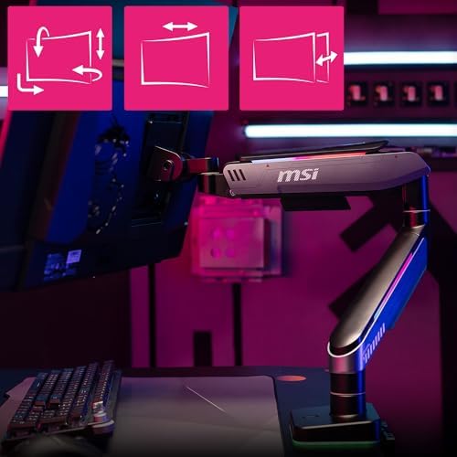 MSI MPG MT201R V2 - Premium RGB Single Monitor Stand Arm, Supports 17-49" Screens and 44 lbs, VESA Compatible, Adjustable Heavy Duty Gas Spring Mount, Clamp & Grommet, Quick Release Plate - Gray - Image 4