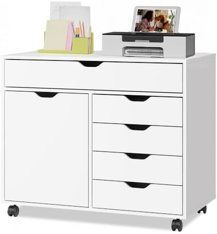 DEVAISE 5 Drawer Wood Storage Cabinet, Office Drawer Cabinet, White by DEVAISE