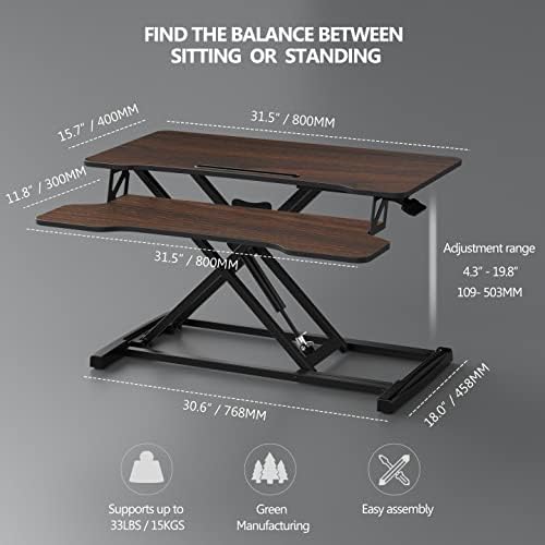 FITUEYES Height Adjustable Standing Desk 32” Wide Sit to Stand Converter - Image 4