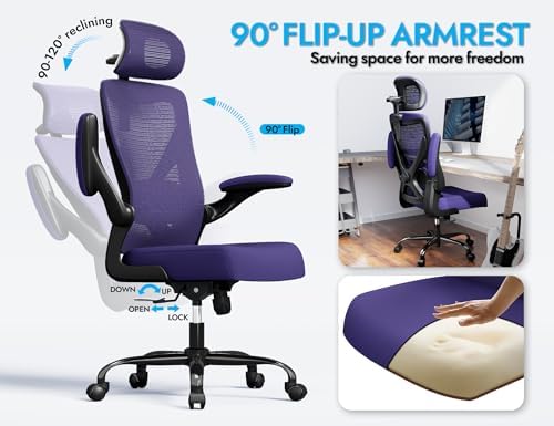 Ergonomic Office Chair: Mesh Desk Chair Comfy with Headrest& Lumbar Support - Image 3