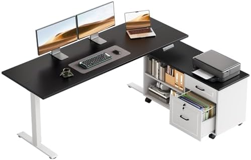 OffiGo 55" L Shaped Electric Standing Desk with Cabinet Sets, Black/White by OfficeGo-ForHomeOfficeWork