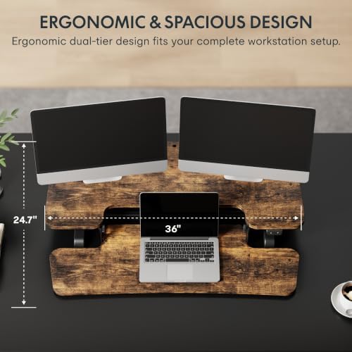 FLEXISPOT 36" Electric Standing Desk Converter, Motorized Sit to Stand Desk Riser, Height Adjustable Desktop Dual Monitor Workstation with Large Keyboard Tray, Rustic Color - Image 5