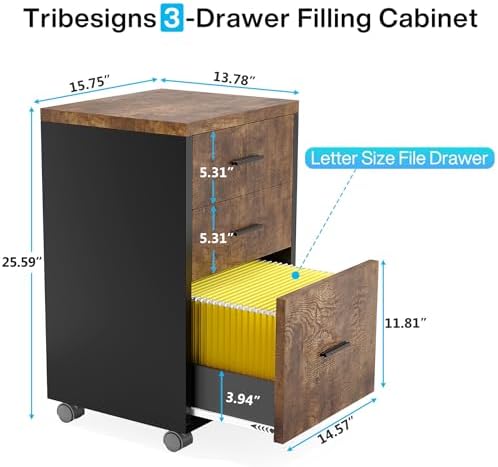 Tribesigns 83" L-Shaped Executive Desk, Large Office Desk with Drawers, Industrial Corner Computer Table with Rolling File Cabinet, Business Workstation for Home Office (Brown, 83 Inches) - Image 6