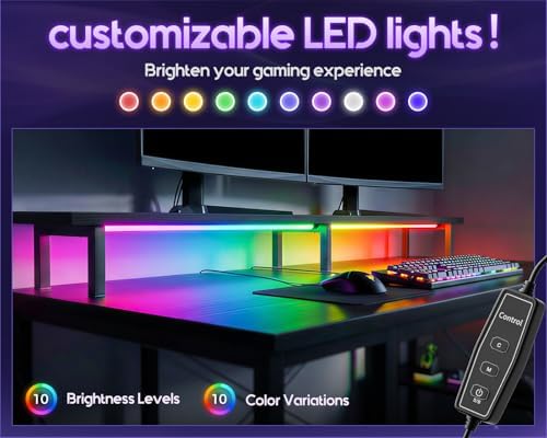 ODK 48 Inch Gaming Desk with LED Lights & Storage Shelves, Black - Image 5