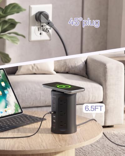 Power Strip with USB Ports,Extension Cord with Multiple Outlets (12AC+3A+2C), 6.5 FT Desk Black Power Strip Tower Charging Station for Home, Office, College Dorm Essentials - Image 5