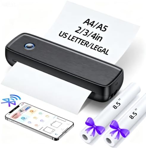 Portable Thermal Printer, Wireless & Bluetooth Mini Inkless Printer for Travel, Office, Home, Supports 8.5x11inch, Compatible with iPhone, Android, Laptop by Unknown