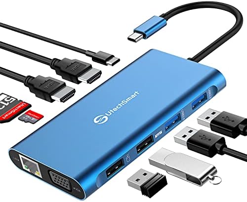 11 in 1 Docking Station, Triple Monitors USBC Laptop Docking Station(Blue) by UtechSmart