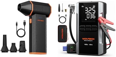 WOLFBOX 4000A Jump Starter with Air Compressor MF50 Electric Air Duster-110000RPM Super Power Cordless Air Duster by WOLFBOX