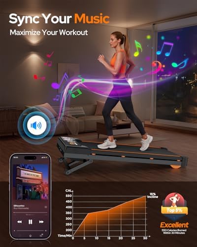 Walking Pad Treadmill with 15% 12-Level Auto Incline, 450 lbs Capacity UI Screen, Trisomy 3.5HP Quiet Under Desk Treadmill with Speaker & Remote, Compact Treadmills for Home Hiking - Image 2