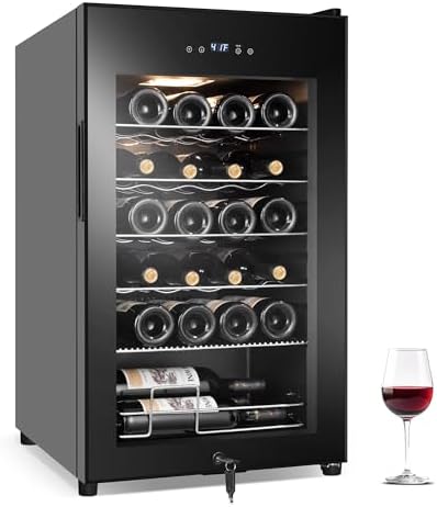 FoMup Wine Fridge 24 Bottles, Small Wine Cooler Refrigerator Freestanding with Digital Temperature Control Safety Lock, Frost Free for Red White Wine, Champagne by FoMup